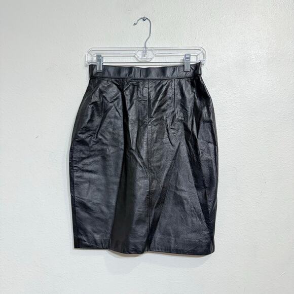 Pelle Club Black Leather Mini Pencil Skirt Sz 8 - Picture 1 of 11